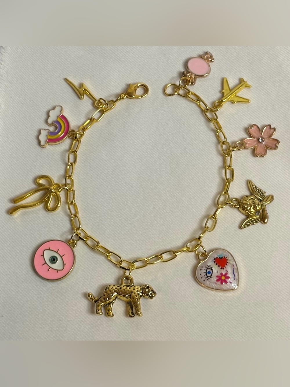 Handmade Pink/Gold Charm Bracelet